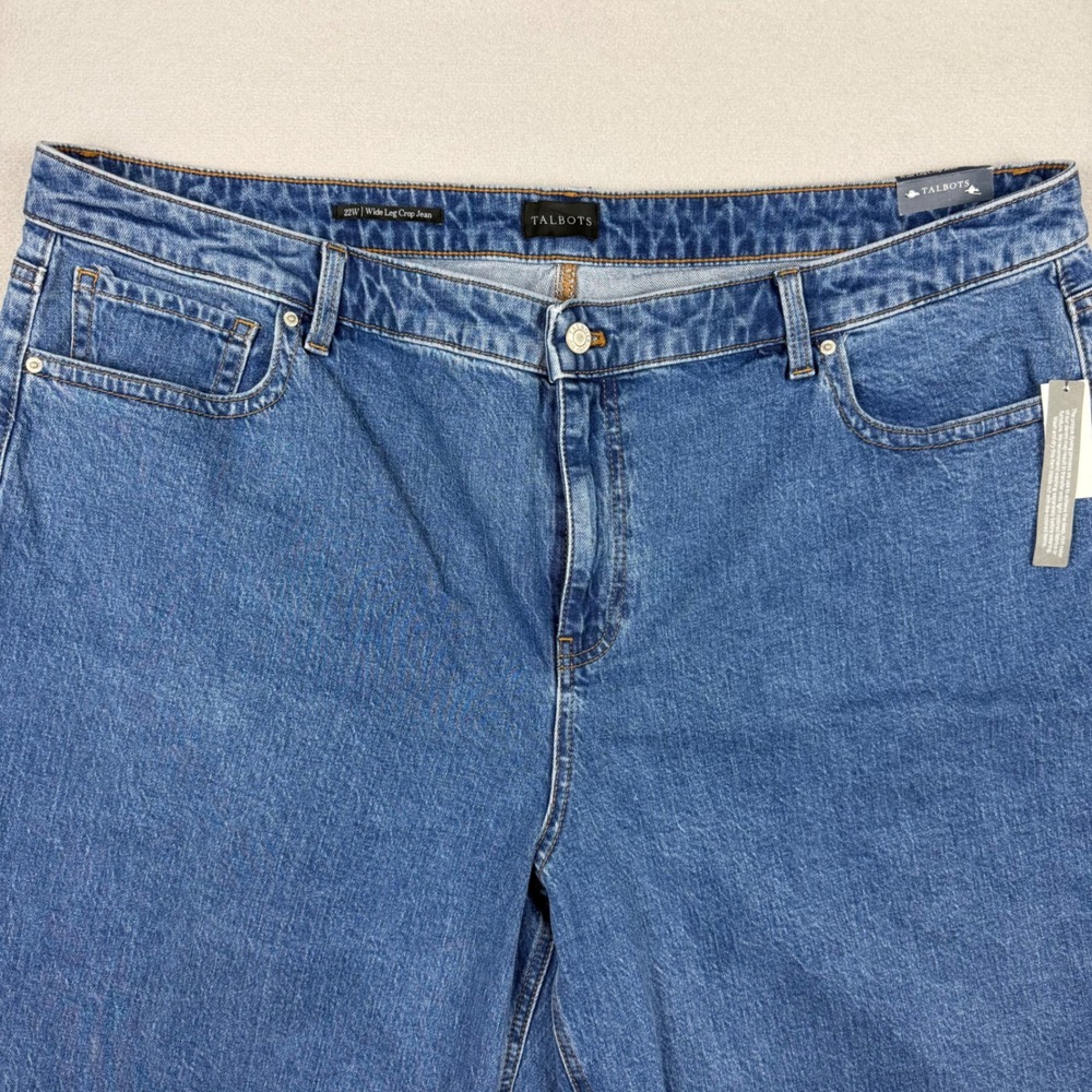 Talbots Women 22W Two Tone Blue Ombre Wide Leg Crop Jean High Waist Raw Hem NWT - Picture 2 of 13